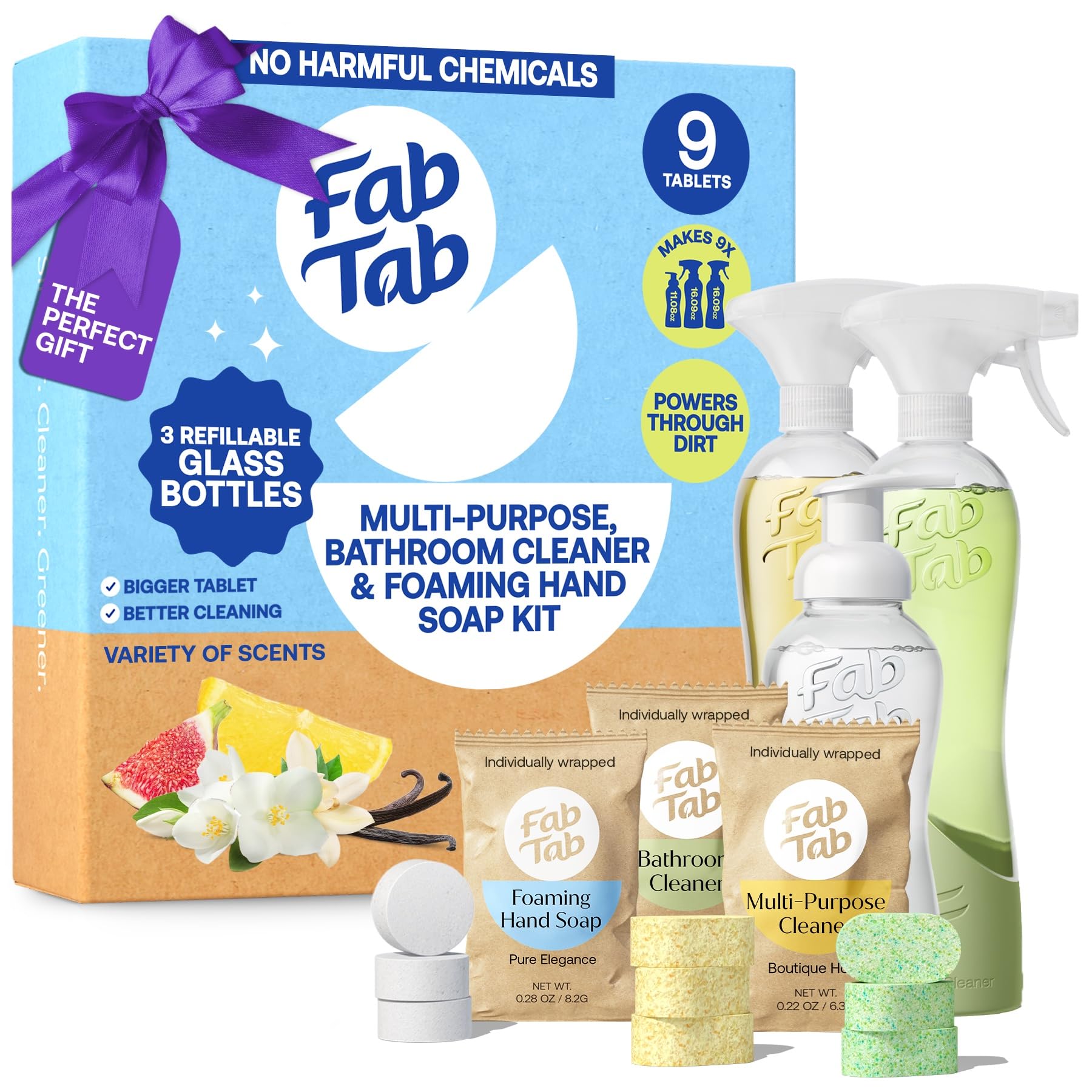 Fab Tab Home Starter Kit - Natural Cleaning Products - Household Cleaners - All-Purpose Cleaner Tablets - Plant-Based, Plastic-Fee - No Harsh Chemicals | Cleaning Kit