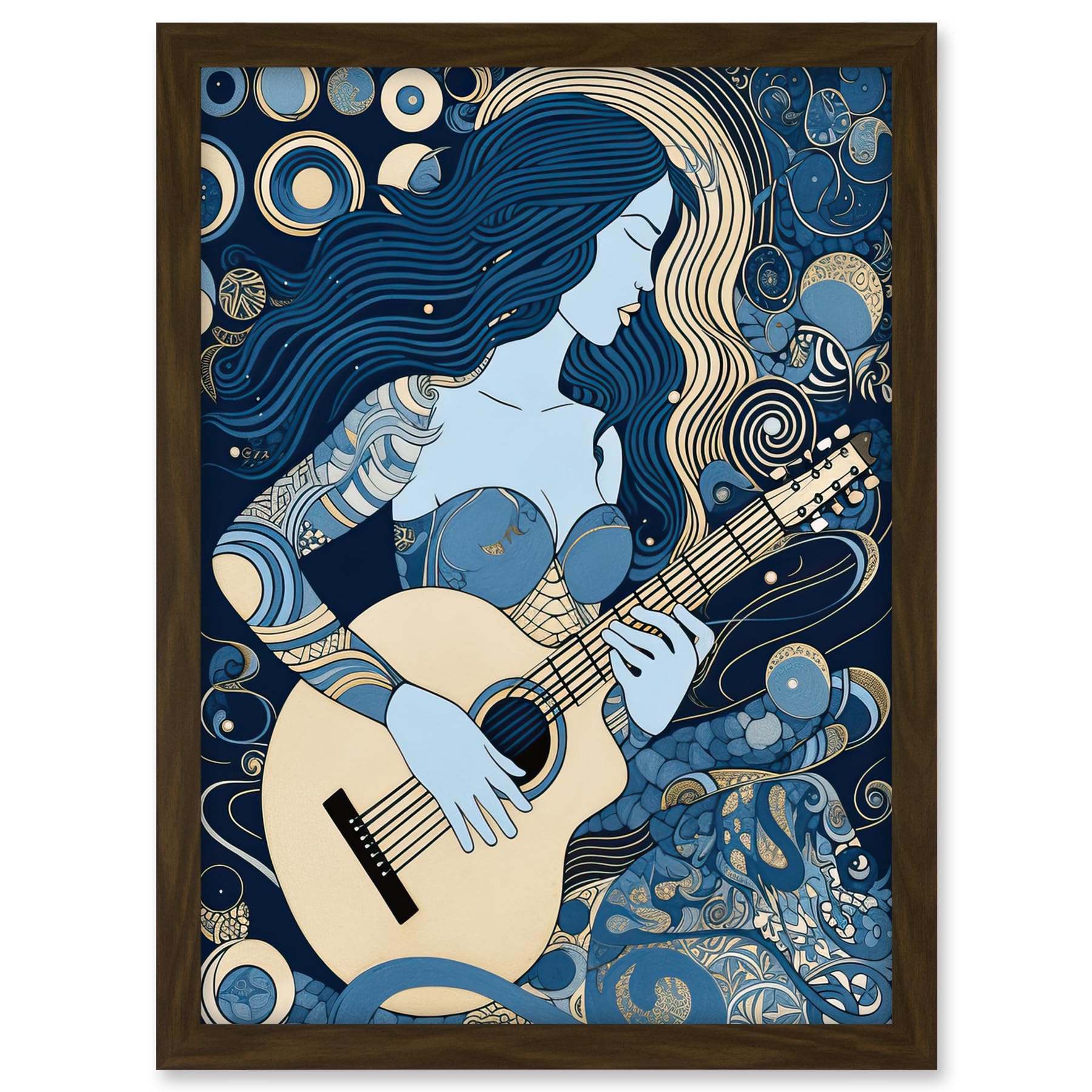 Artery8 Woman with Sleeve Tattoo Playing Guitar Music Artwork Framed A3 Wall Art Print