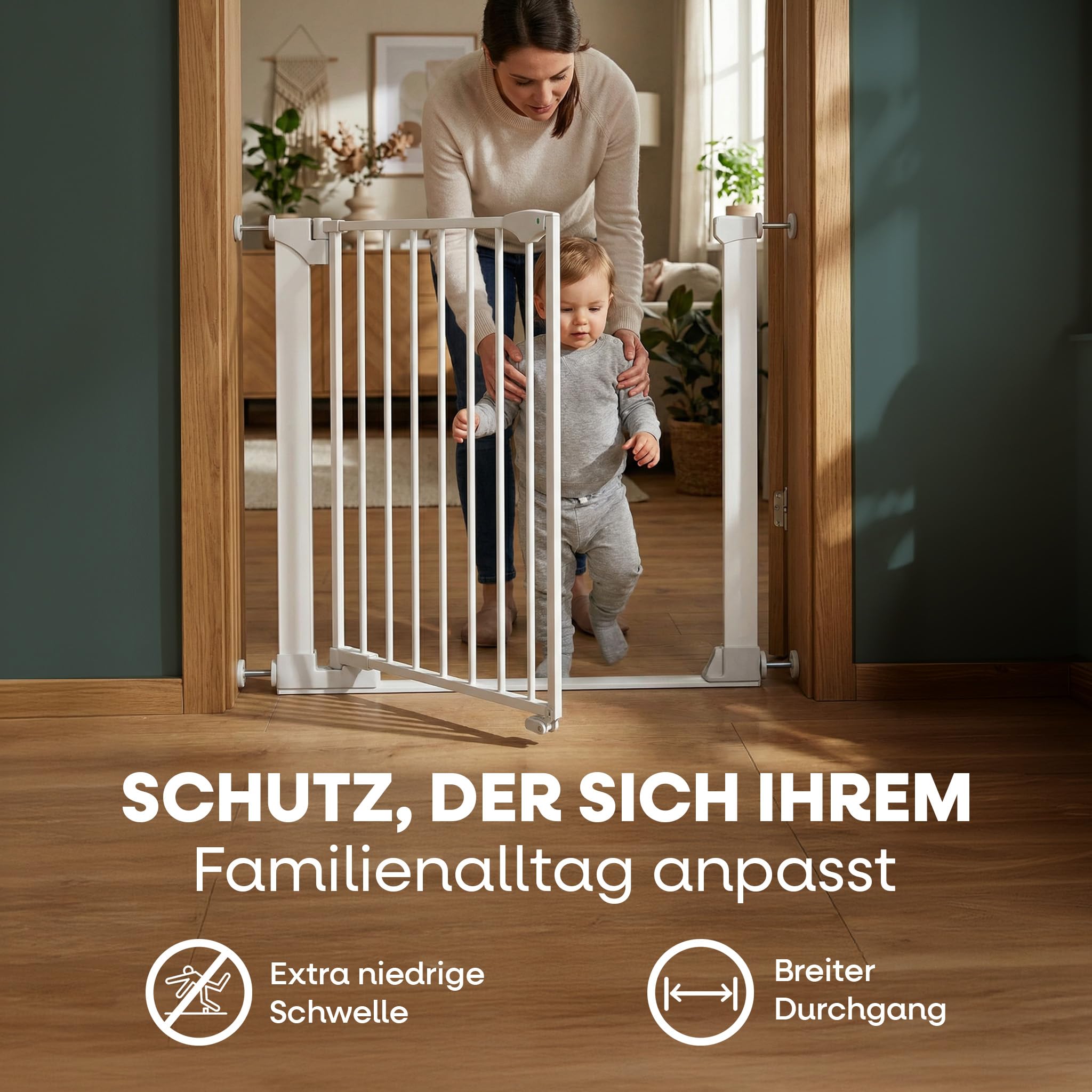 Safetots SafeStep Treppenschutzgitter ohne Bohren Weiß – Maximale Sicherheit für Babys & Haustiere – Visuelle Schließkontrolle – Beidseitig öffnend – Komfortables Tür- & Treppengitter 68cm - 75cm