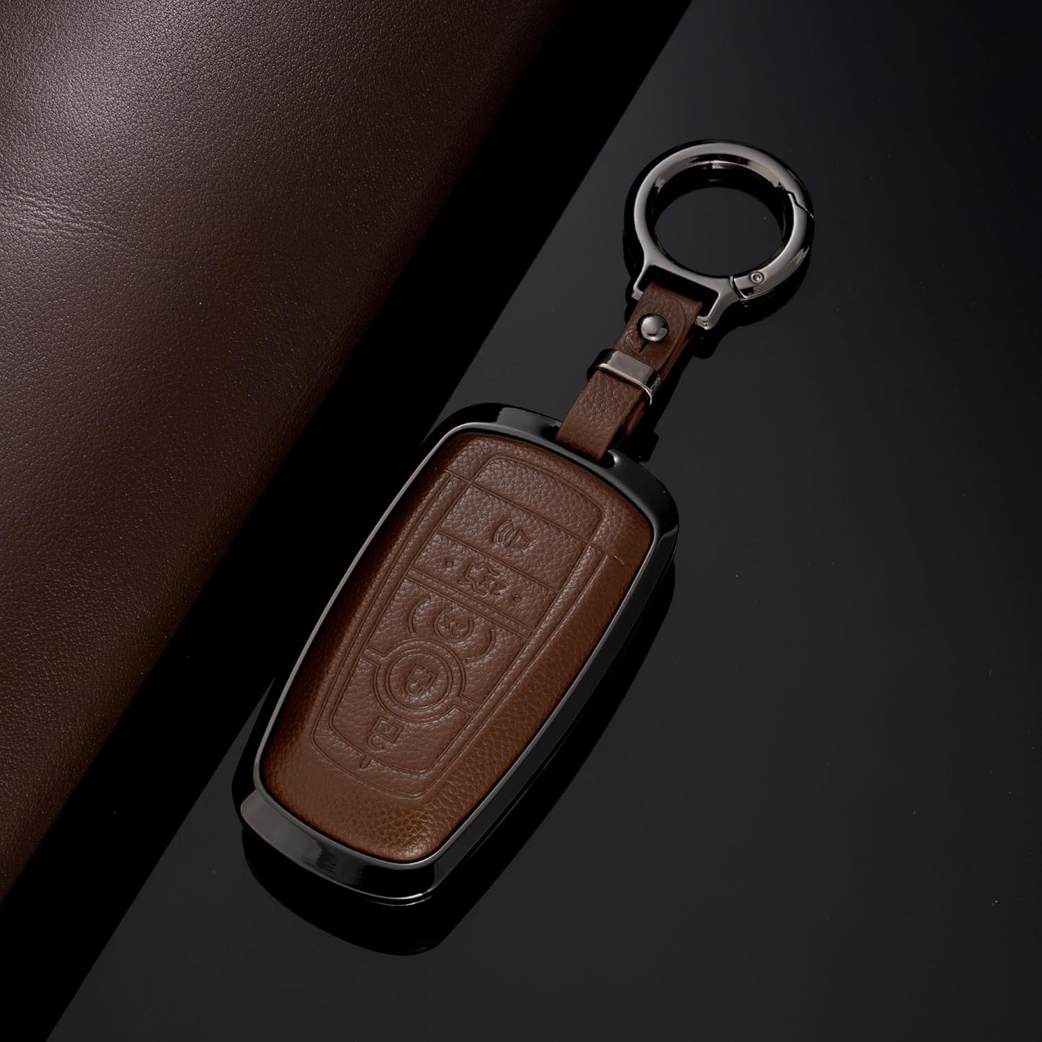 for Ford Key Fob Cover with Keychain Compatible with Explorer Fusion Escape Edge Range Bronco Expedition Mustang F150 (BROWN)