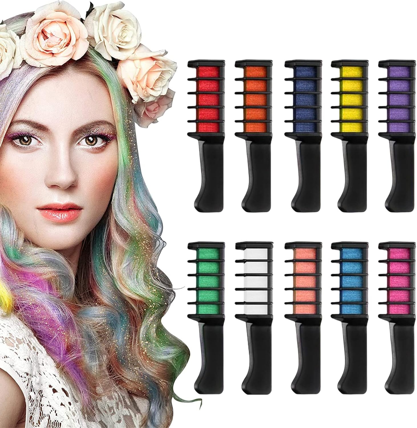 Peigne à Craie pour Cheveux pour Enfants, lot de 10 Peignes de Coloration Temporaire Lavables pour Filles de 4, 5, 6, 7, 8, 9, 10 ans, Anniversaire Peigne à Craie pour Cheveux pour Enfants, lot de 10 Peignes de Coloration Temporaire Lavables pour Filles de 4, 5, 6, 7, 8, 9, 10 ans, Anniversaire