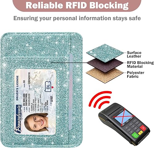 Miniatura 5 de HOTCOOL Tarjetero con bolsillo frontal, minimalista, de viaje, lindo, divertido, de cuero fino con bloqueo RFID, pequeño tarjetero para tarjetas de