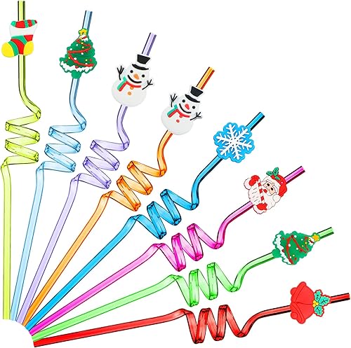 Miniatura 1 de 24 pajitas de plástico reutilizables para fiestas temáticas de Navidad, muñeco de nieve de Papá Noel, árbol de Navidad, baby shower, pajitas
