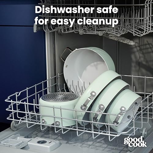 Miniatura 8 de GoodCook Sartén de cerámica, fabricada sin PFAS, PTFE, PFOA, plomo y cadmio, compatible con inducción, antiadherente y apta para horno con mango