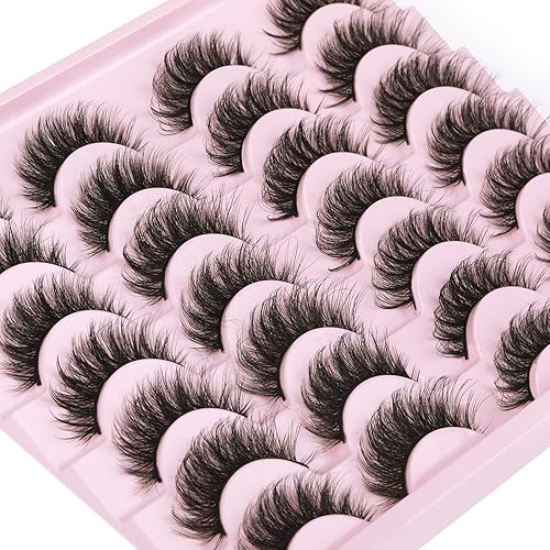 Kiromiro - Pestañas postizas cortas, de aspecto natural, tupidas, banda transparente, 5D, 12 mm