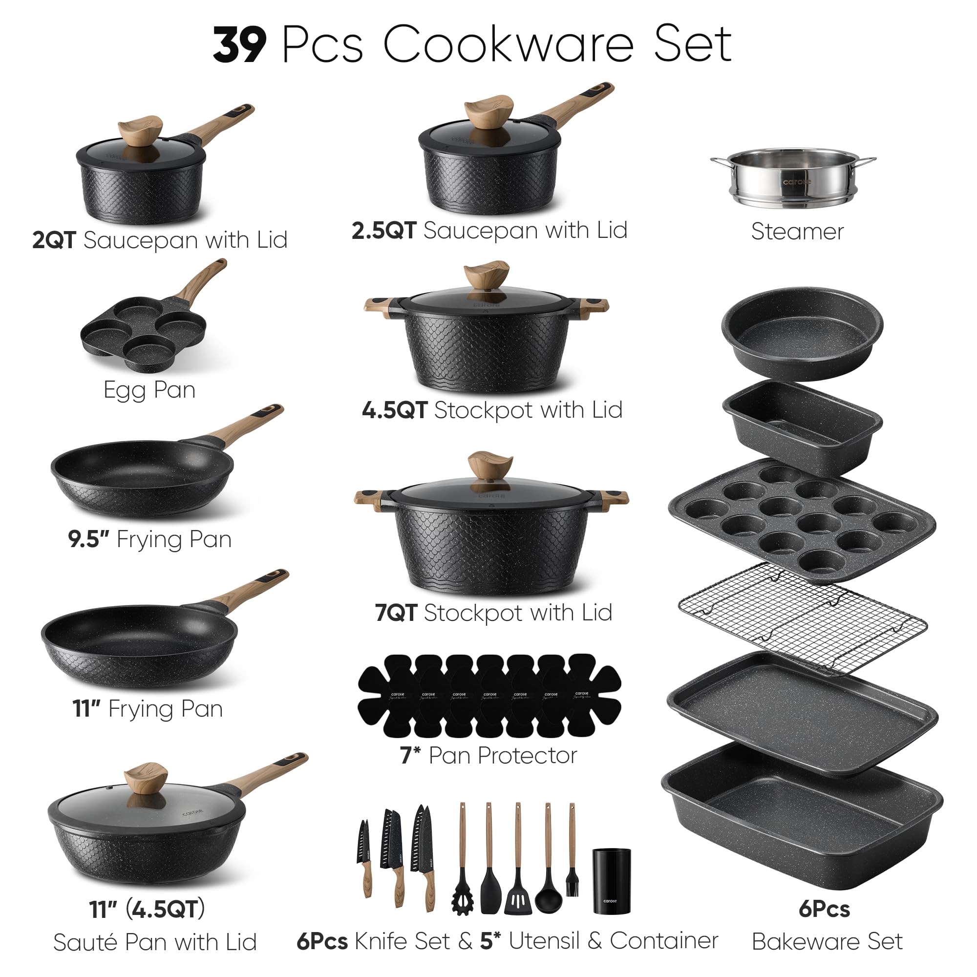 CAROTE 39pcs Nonstick Cookware Sets, Pots and Pans Set with Bakeware view 2