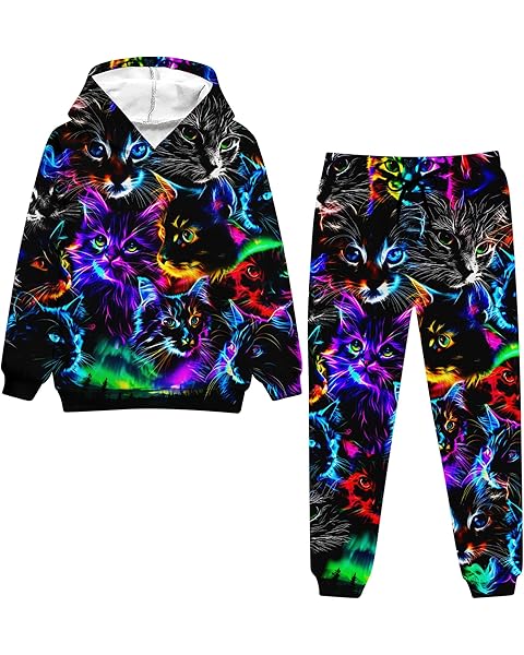 uideazone 5-14T Boys Hoodie Pant Sets Sweatsuit 3D Print Hooded Sweatshirt Sweatpant Set Kids 2 Piece Outfits Tracksuit