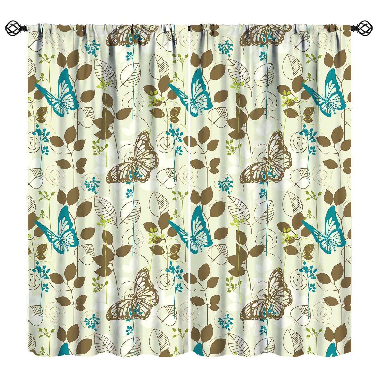 JESTRONRY Butterfly Window Curtains for Bedroom,Retro Leaves Butterflies Pattern Printed Curtains,Living Room Kitchen Bathroom Home Decor Window Drapes 63" W X 72" L (Blackout)