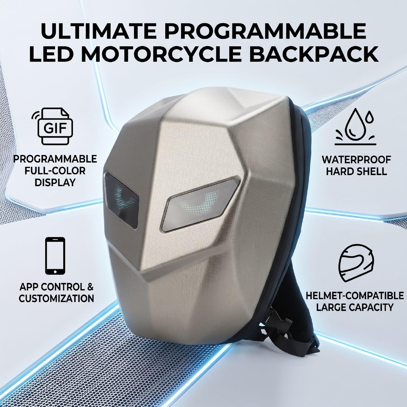 Zaino da Moto a LED con Schermo Programmabile, Controllo Tramite App