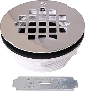 Westbrass D206P-26 2" No-Caulk PVC Compression Shower Drain with 4-1/4" Round Grid Cover, Polished Chrome