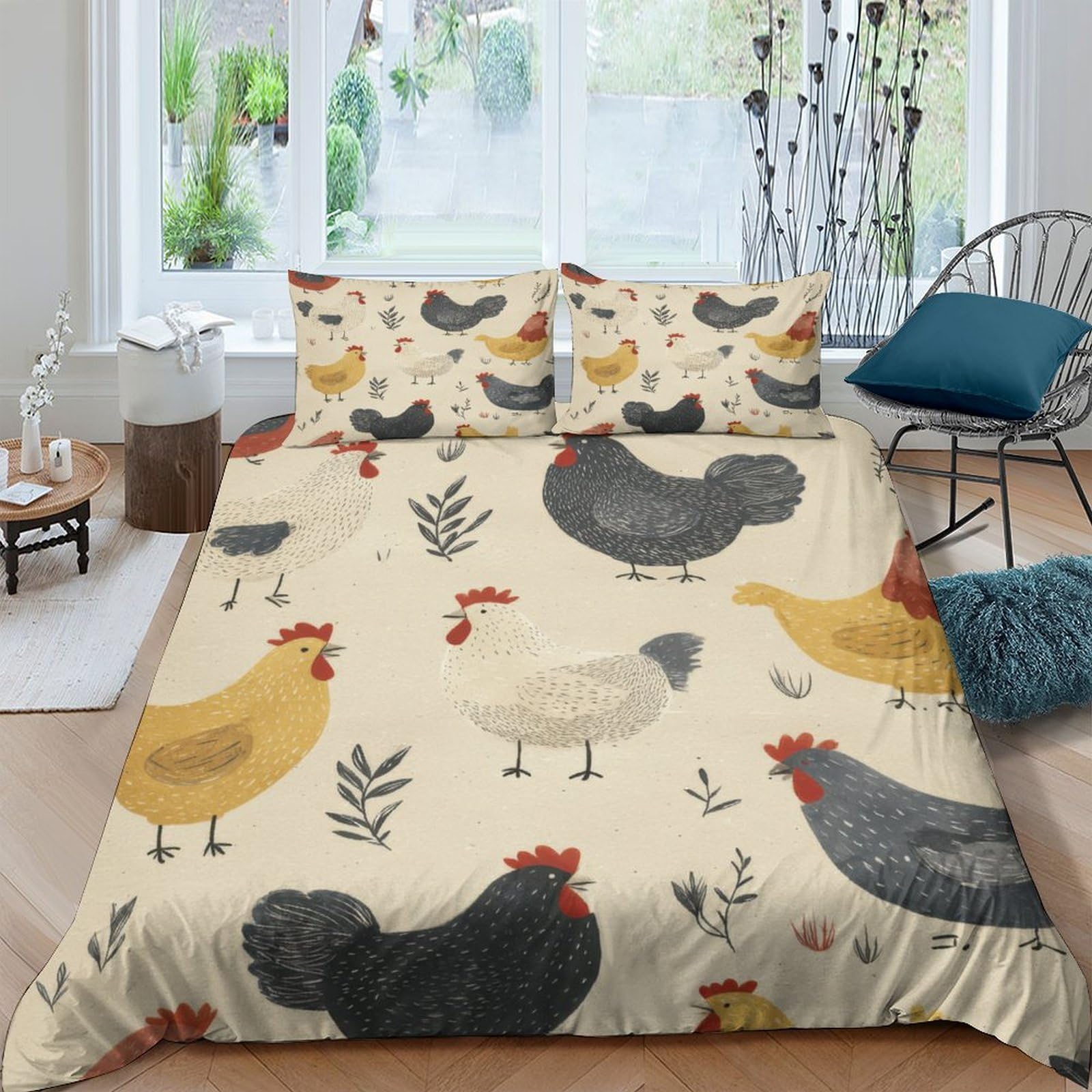 Ctjqhvkz Style-6 3D Printed Chicken Farm Fitted Sheet Microfiber Soft Yellow Black Hen Pattern Bed Cover Non Slip For Bedroom Guest Room Single（135X200cm）