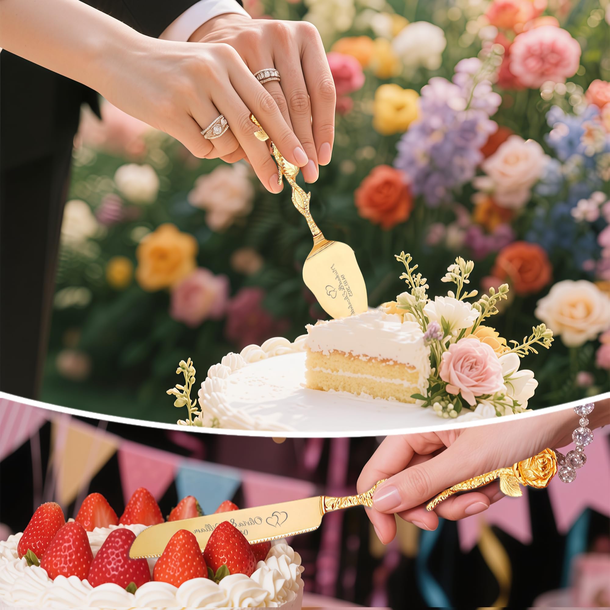Couteau à Gâteau de Mariage Personnalisé en Acier Inoxydable avec Gravure
