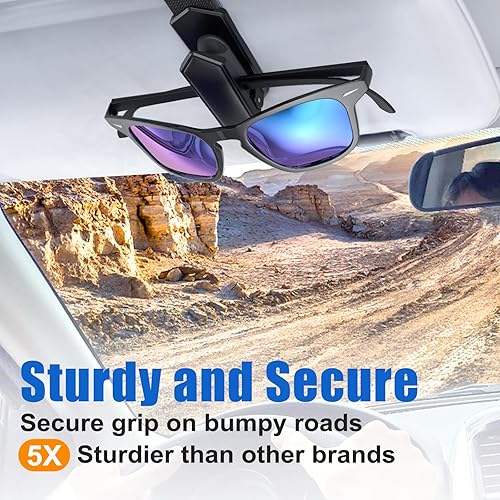 Miniatura 6 de Veharvim Sunglass Holder for Car (One-Handed-Operation, Gentle & Secure Hold, Silicone Padded, Universal Fit, Metal Clip) Visor Sunglass Holder