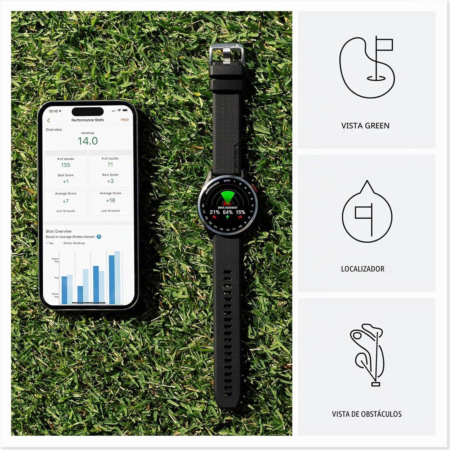 Garmin Approach S44 Essential - Reloj de golf con GPS, pantalla AMOLED, características en el campo, reloj inteligente deportivo y fitness, bisel de aluminio plateado con correa de silicona negra