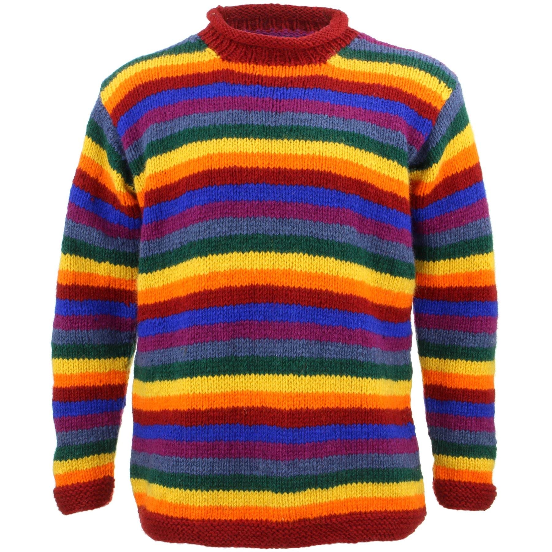 Loud Jumpers Unisex Stripe Rainbow Chunky Wool Knit Jumper - L