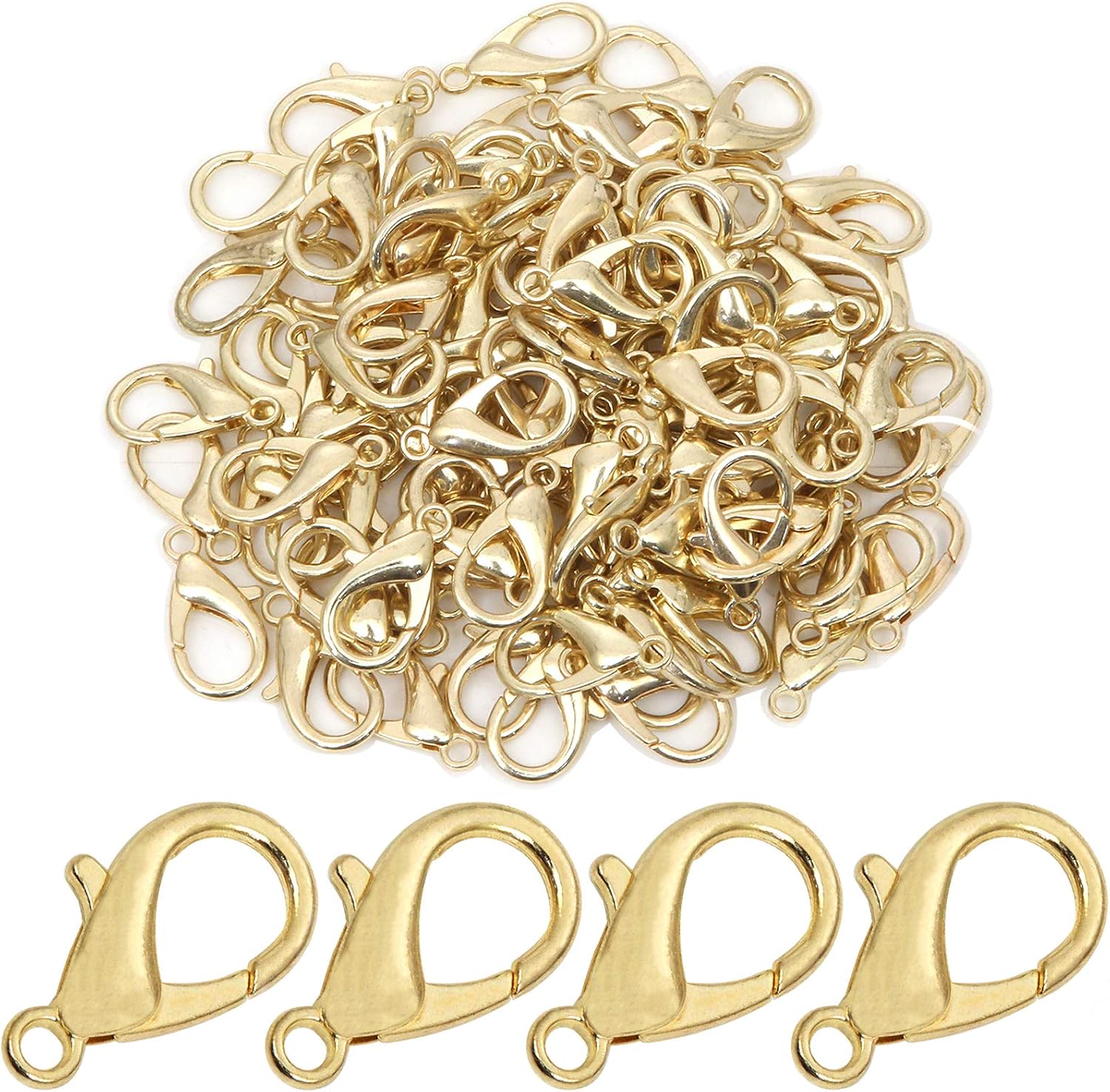 100 Pieces Lobster Claw Clasps for Jewelry Making 21x10mm Gold Lobster Claw Clasp Curved Lobster Clasps Bracelet Necklace Jewelry Making Findings and Repairing (Lead, Nickel Free)