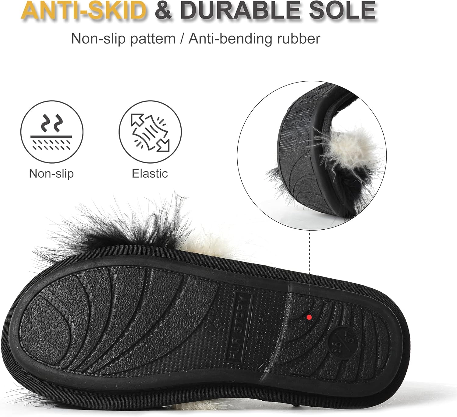 Fur Story Women's Furry Slippers Open Toe Fuzzy Slippers Memory Foam Fluffy House Sandal - Image 5
