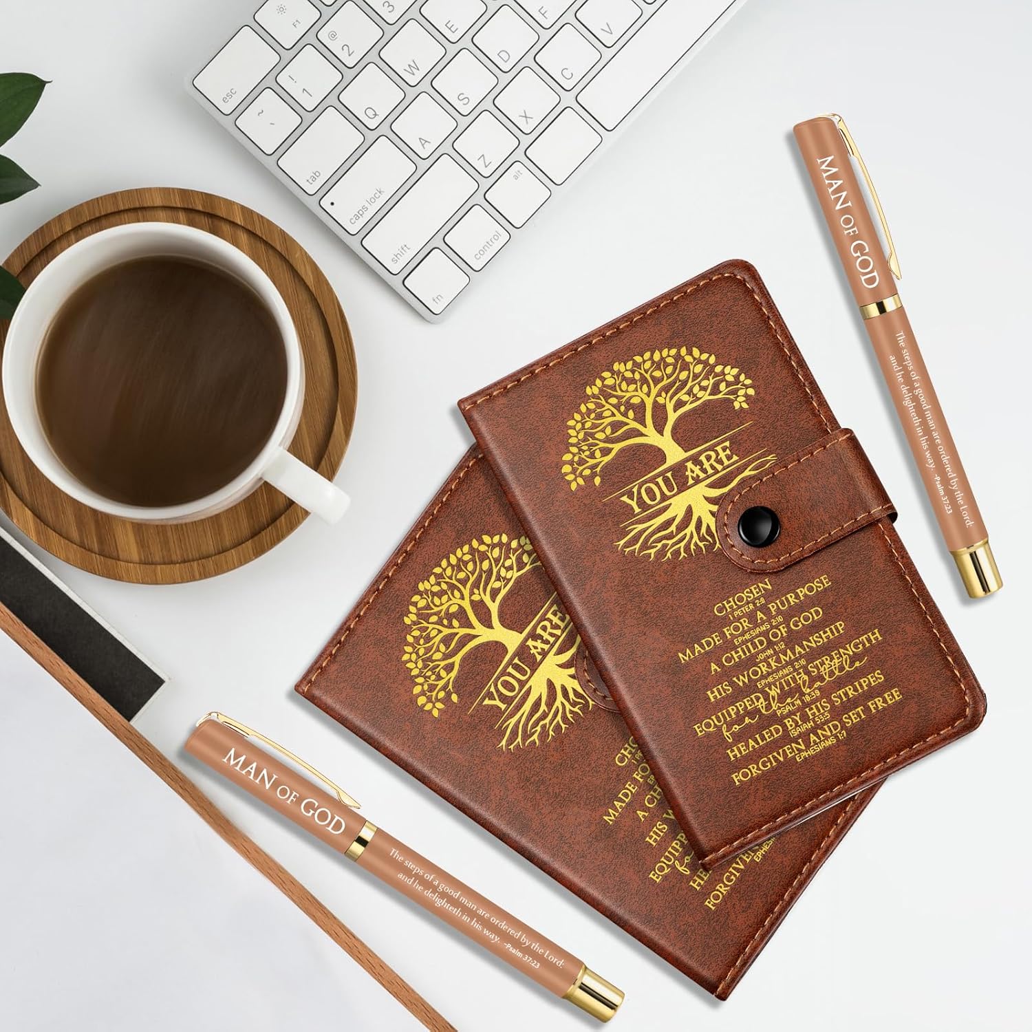 Thenshop 20 Set Mothers Day Christian Gift Leather Prayer Journal Religious Church Notebook Pastor Man of God Notepad with Pen Bible Study Group Baptism Gift for Graduation Dad Men (Brown)