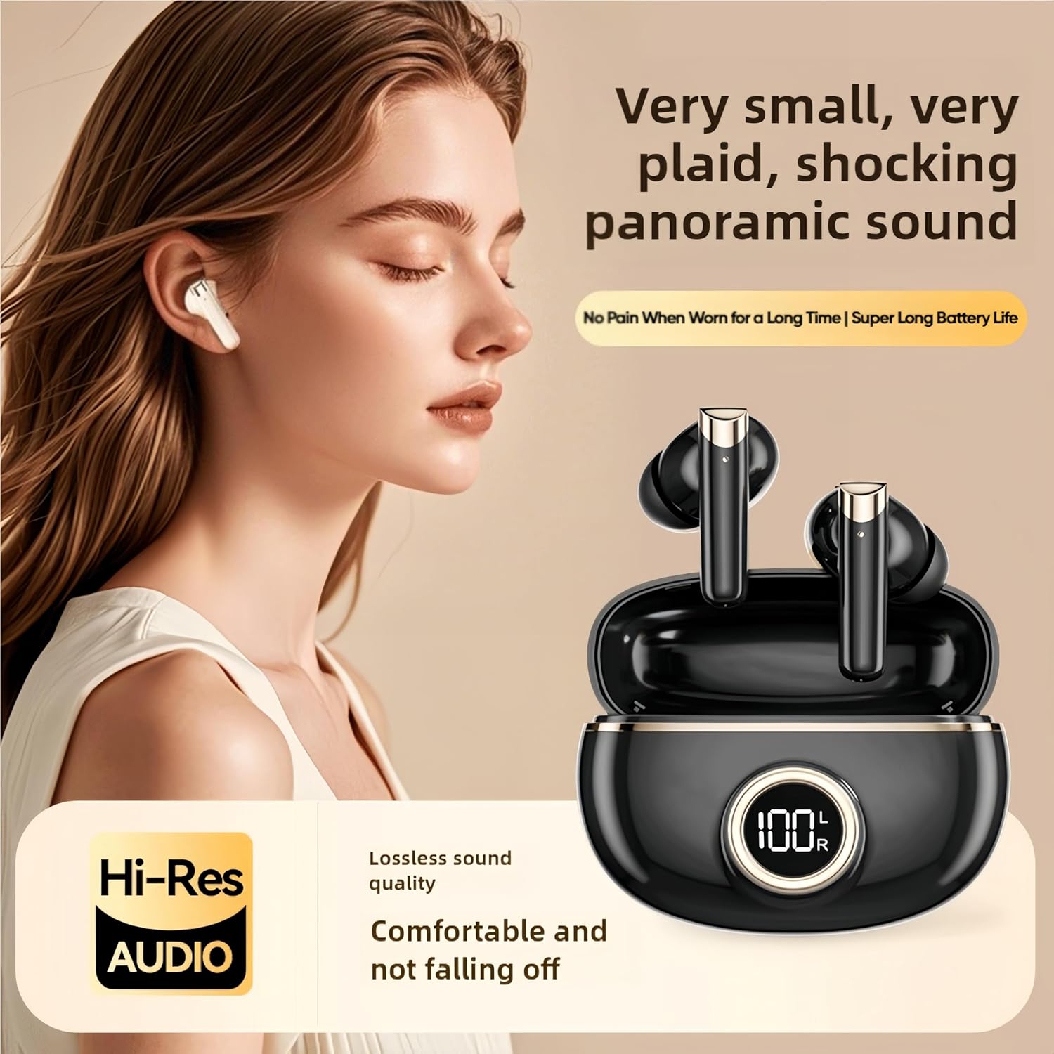 Wireless Earbuds, Bluetooth 5.4 Headphones Bass Stereo, Ear Buds with Noise Cancelling Mic LED Display, IP7 Waterproof in Ear Earphones, 42H Playtime for Laptop Pad Phones Sports Workout