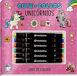Cute Colors - Unicórnios: Livro de Colorir com 6 Canetinhas, Ilustrações de Unicórnios e Lâmina de Acetato