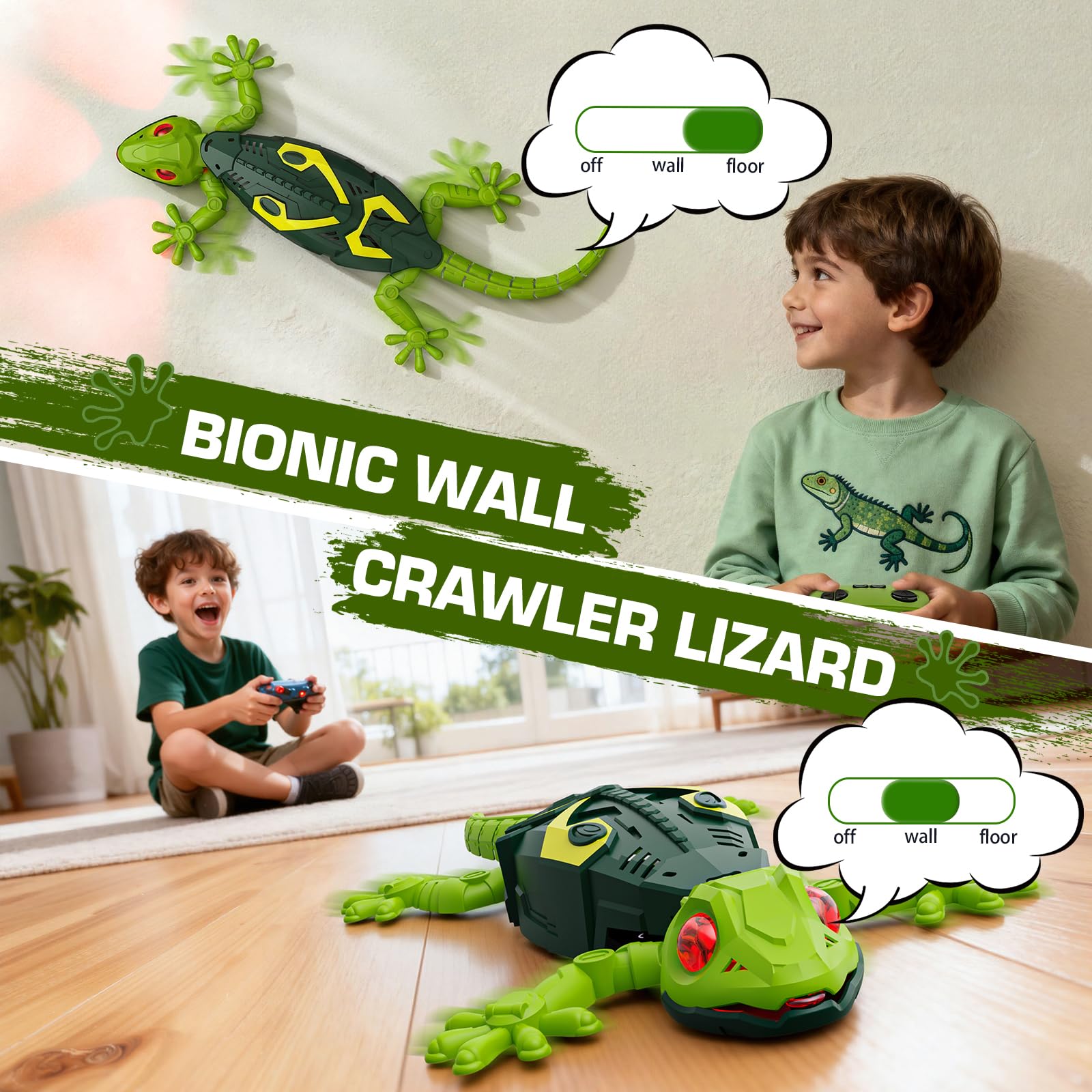 Gecko Trepador,Lagartija Teledirigida con Ojos LED,Lagarto Robot Juguetes,Control Remoto Lagarto Teledirigido de Pared con USB,Juguete Regalos para Niños de 3 a 9 años (Gecko-1)