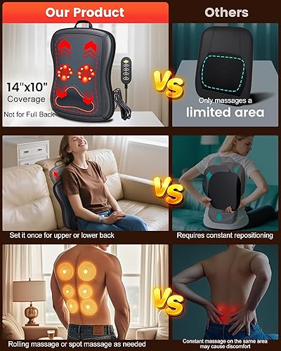 Miniatura 6 de Masajeador de espalda Shiatsu con calor masaje con rodillos hacia arriba y hacia abajo, masajeador eléctrico de espalda para aliviar el dolor de