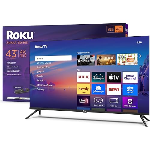 Roku Smart TV – 43-Inch Select Series, 4K HDR TV – Roku TV with Roku Remote – Flat Screen LED Television with Wi-Fi for Streaming Live Local News, Sports, Family Entertainment