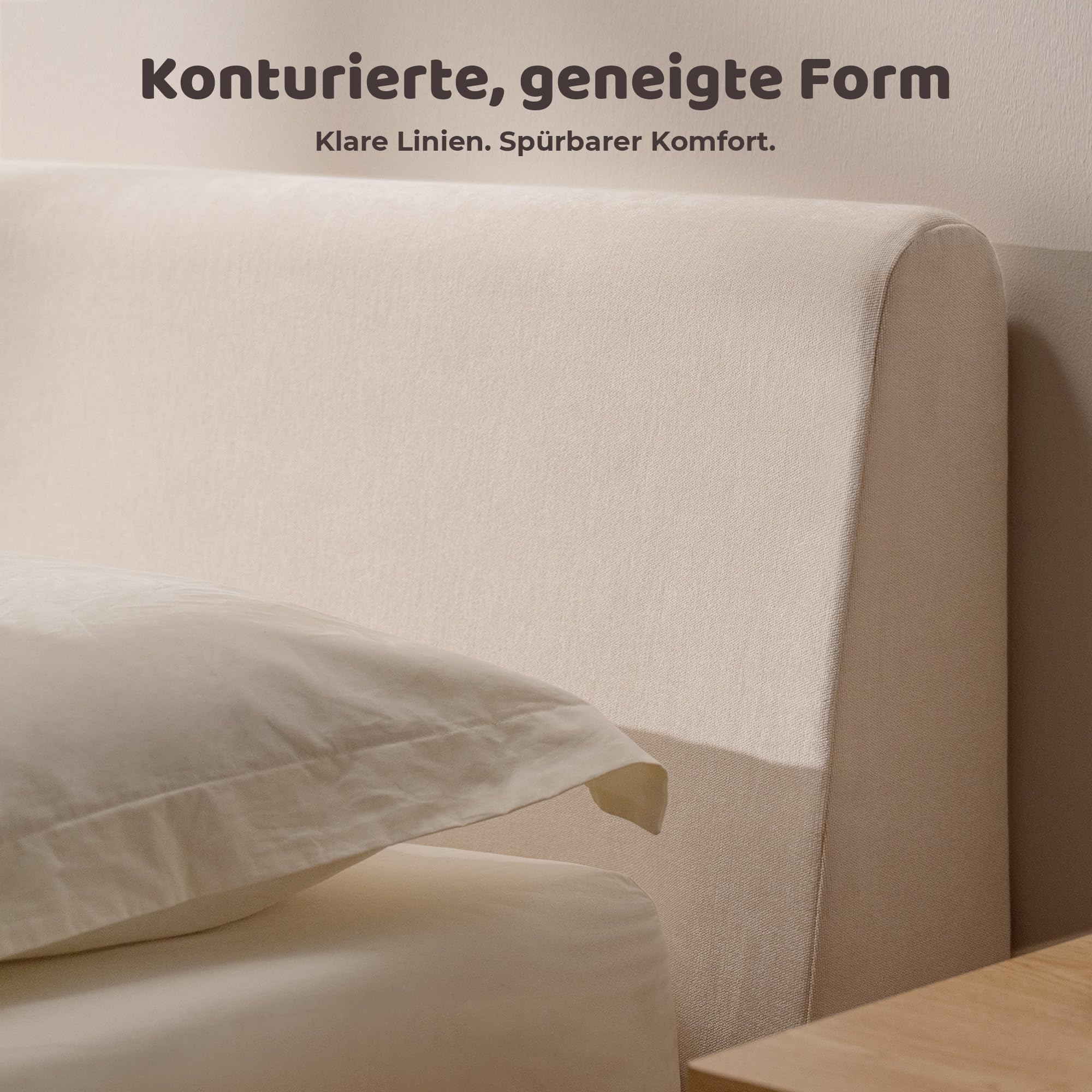 RECCI Polsterbett 160x200 cm, Weiches Schaumstoff-Bettgestell mit Ergonomischem Kopfteil, Vollgepolstertes Cloud-Design, Ohne Boxspring, Einfache Montage (Beige)