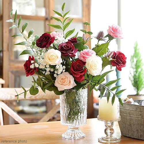 Miniatura 48 de FiveSeasonStuff 12 tallos de flores artificiales, rosas de seda de tacto real para decoración de bodas, ramos de novia, centros de mesa, fiestas y 9