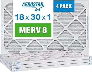 Aerostar 18x30x1 MERV 8 Pleated Air Filter, AC Furnace Air Filter, 4 Pack (Actual Size: 17 1/2" x 19 1/2" x 3/4")