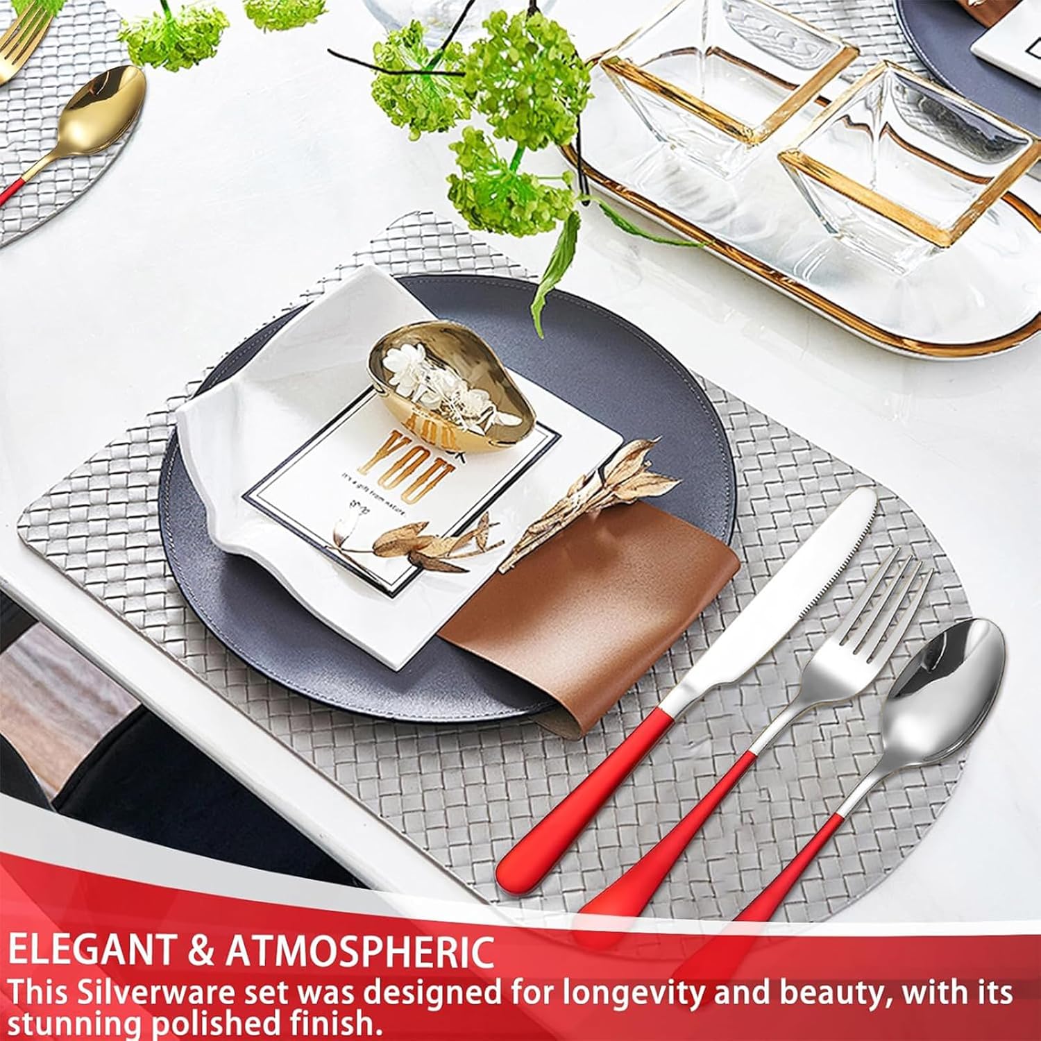 24 Pieces Flatware Set, Caliamary Stainless Steel Flatware Set with Silverware Holder Spoons Forks Knives,Utensils Set Service for 6,Gold Mirror Polished and Matte Pink Painted (Red Silver)