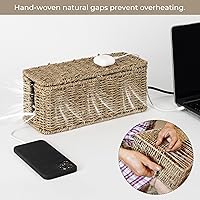 Vista 5 de StorageWorks Caja de Gestión de Cables, Organizador de Cables de Mimbre de 2 Ranuras para Ocultar Cables y Regleta de Energía, Caja Ocultacables