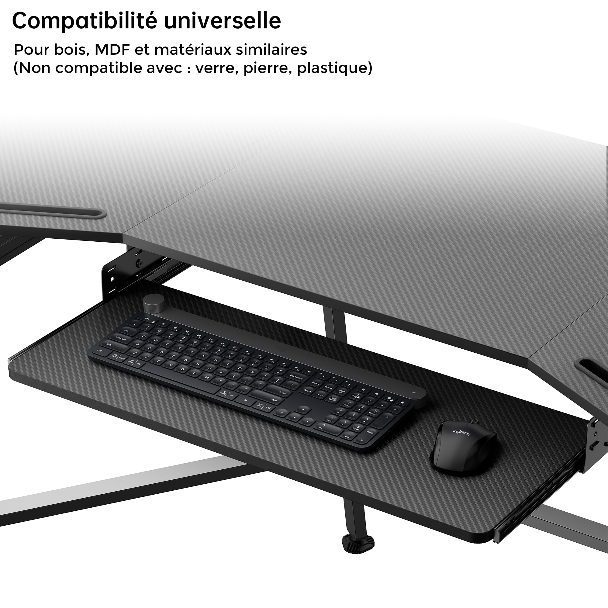 EUREKA ERGONOMIC Support Clavier Coulissant Réglable sous Bureau, Plateforme Coulissante 71 x 28 cm pour Clavier et Souris, Tiroir en Bois pour Bureau à Domicile, Noir