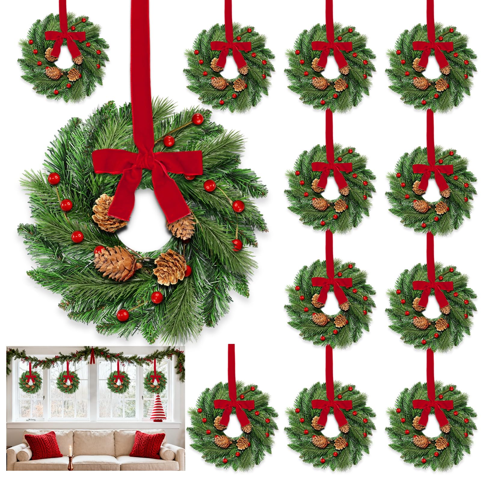 12 Pcs Mini Christmas Wreaths,12 Inch Christmas Wreath for Cabinets Kitchen