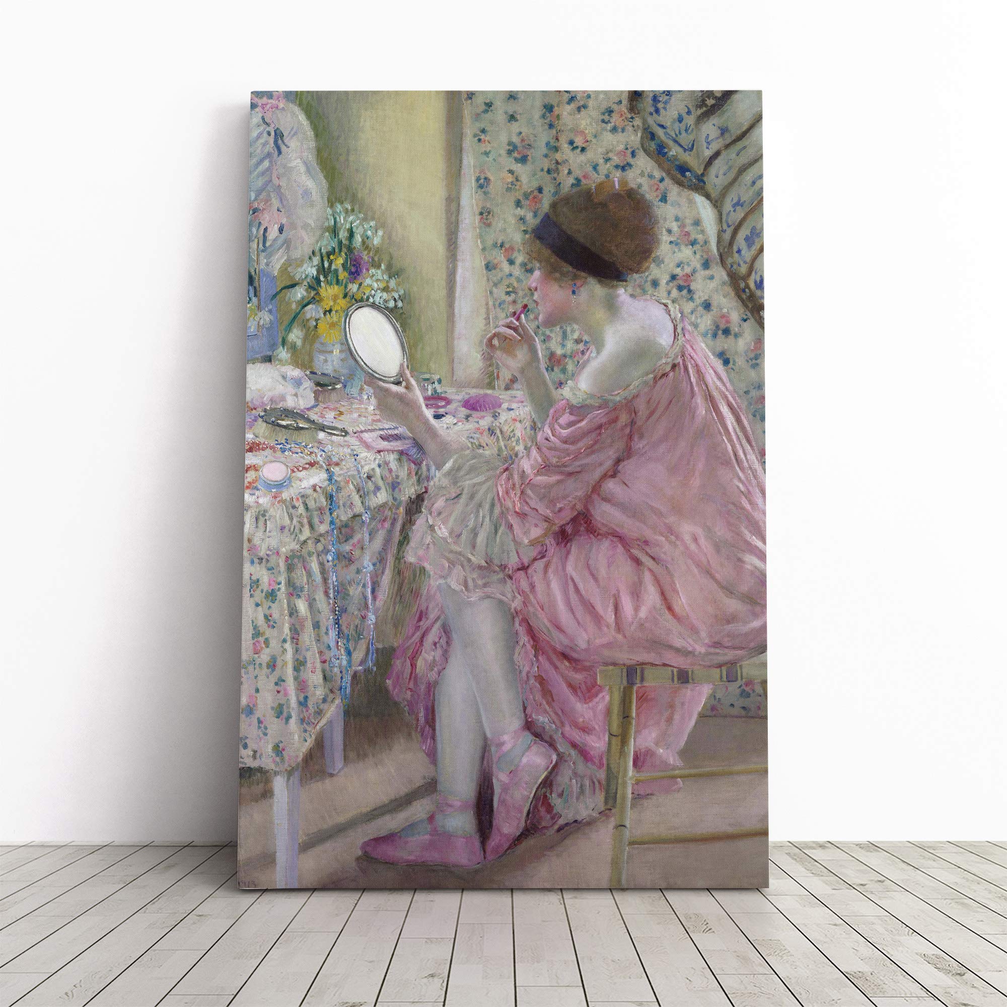 Frederick Carl Frieseke Woman Putting on her Makeup Canvas Print | Gallery Wrapped 30mm Frame Wall Art | 24x16 inches | Ready to Hang | Modern People Picture | Living Room Bedroom Lounge Office
