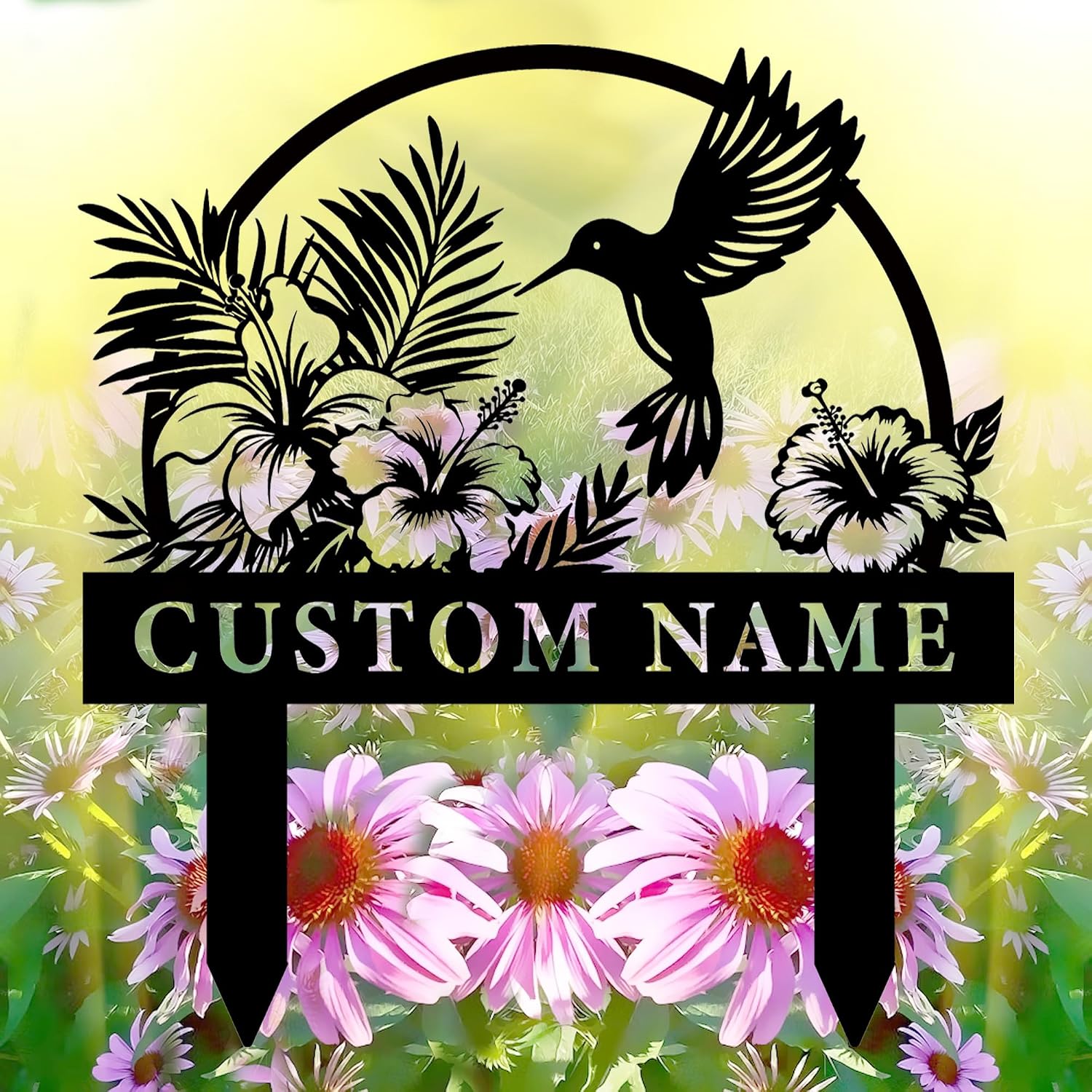 Hummingbird Flower Name Metal Wall Art, Custom Hummingbird Family Name Sign, Personalized Hummingbird Garden Metal Stake, Bird Yard Art, Garden Gift, 8-24inch