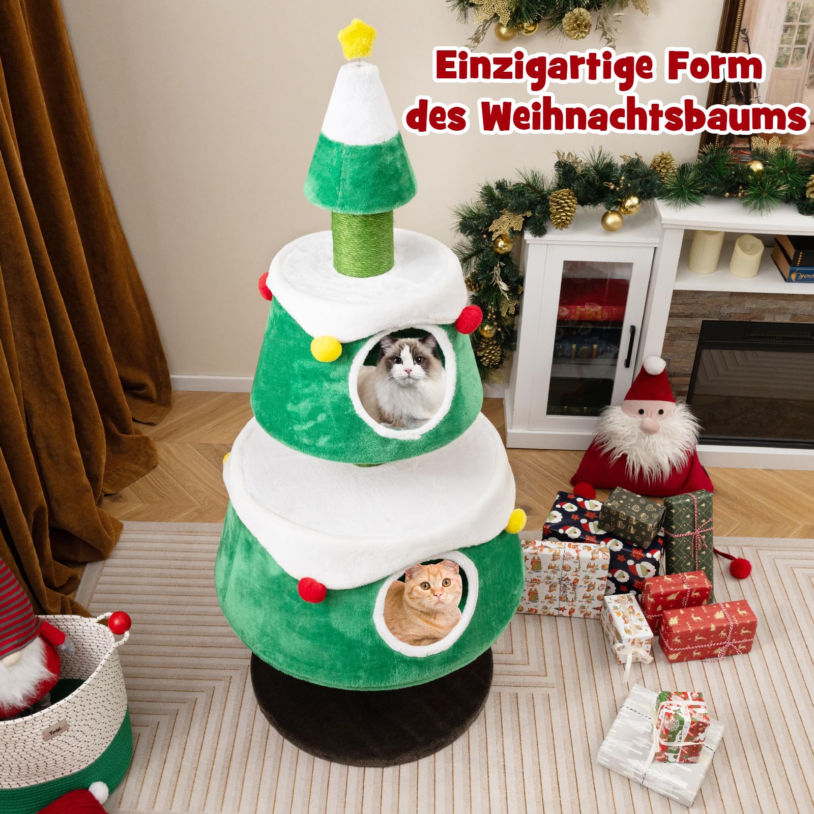GOPLUS Kratzbaum Weihnachten, Katzen Weihnachtsbaum mit 2 Hhlen &  Kratzsulen aus Sisal, Katzenbaum mit abnehmbaren Kissen & verbreitertem  Sockel, Katzenmbel Indoor fr groe und kleine Katzen, Grn : Amazon.de:  Haustier