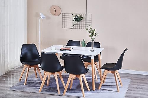 Miniatura 2 de Sillas de comedor retro con respaldo y asiento acolchado suave, patas de madera de haya maciza, estilo contratado, seguras y cómodas, color puro