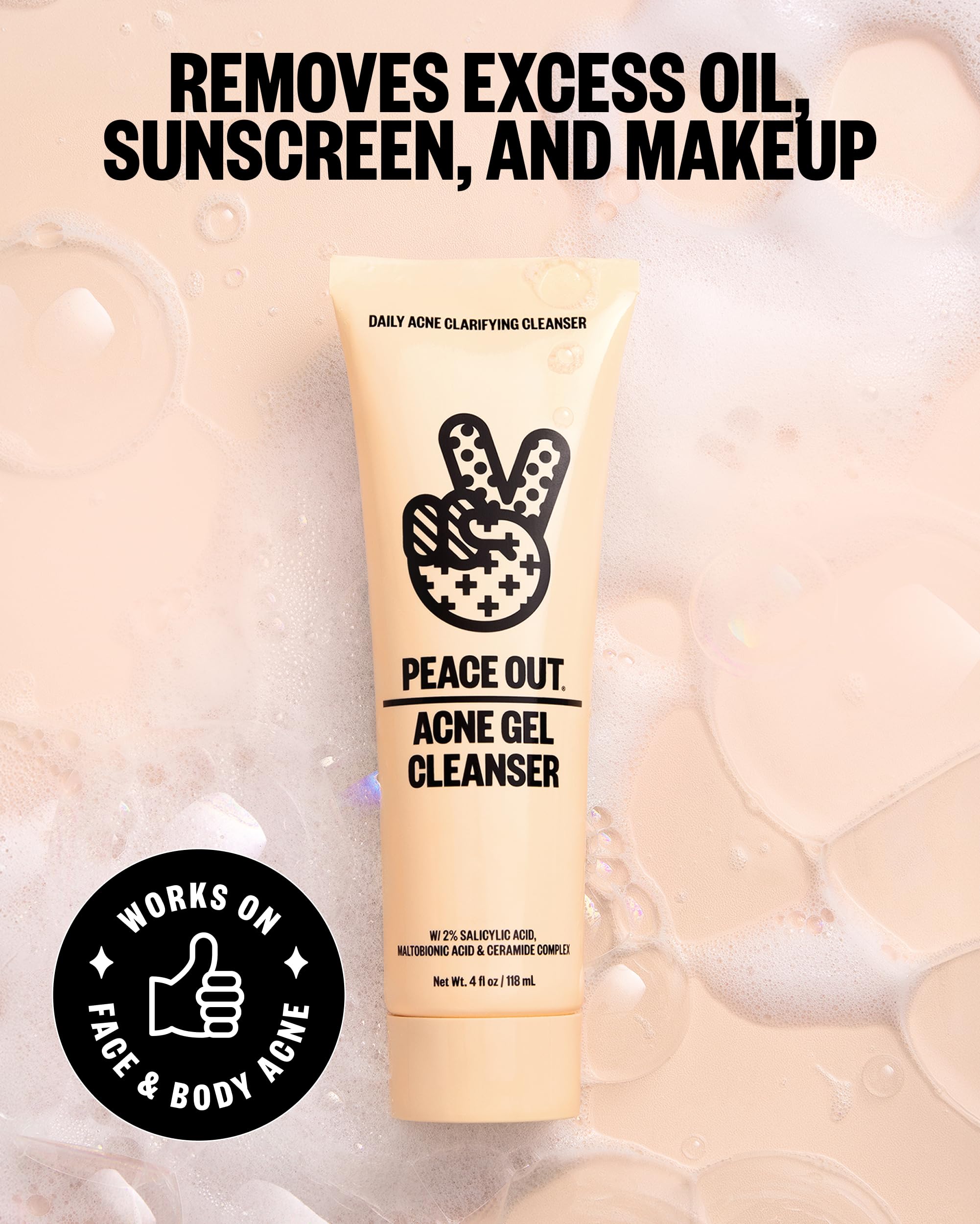 PEACE OUT Acne Gel Cleanser with 2% Salicylic Acid, 4 fl oz