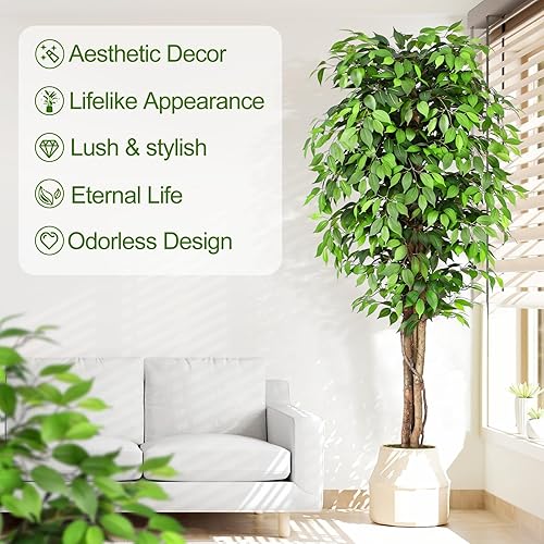 Miniatura 2 de Keeplush Árboles artificiales de ficus grandes de 7 pies con troncos curvados naturales, árbol sintético exuberante de 84 pulgadas de alto para