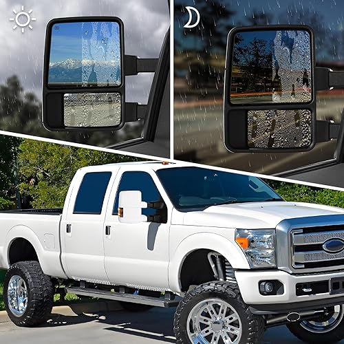 Vista 39 de HF AUTOPARTS - 2 espejos retrovisores laterales de repuesto con direccionales, LED alimentado con calor, resistentes, extensibles y plegables, un