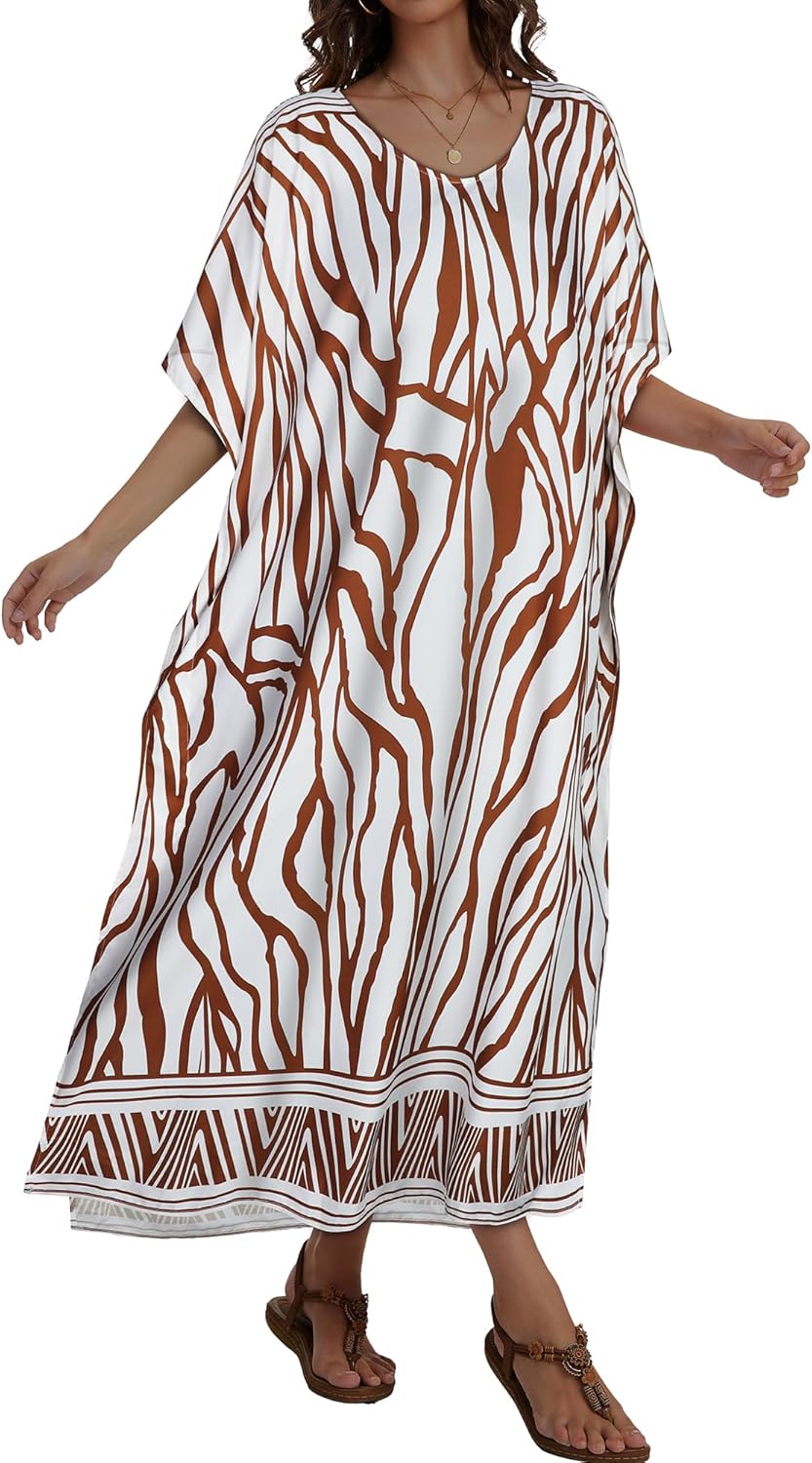 Kaftan Dresses for Women Plus Size V Neck Caftan Long Batwing Sleeve Swimsuit Cover Up Beach Swimwear - Image 4