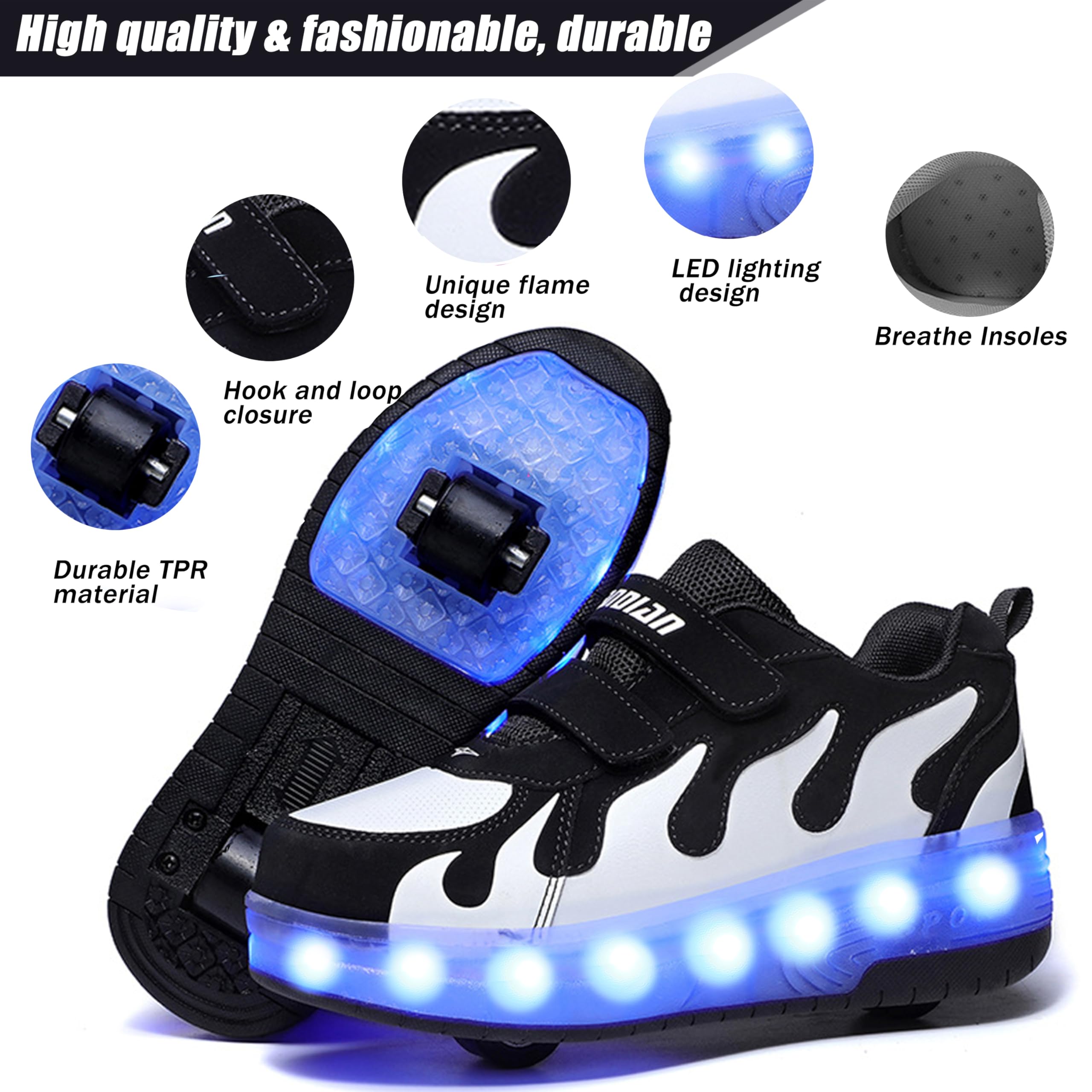 Aikuass Zapatillas de patinaje con luz LED cargables por USB, para niños y niñas