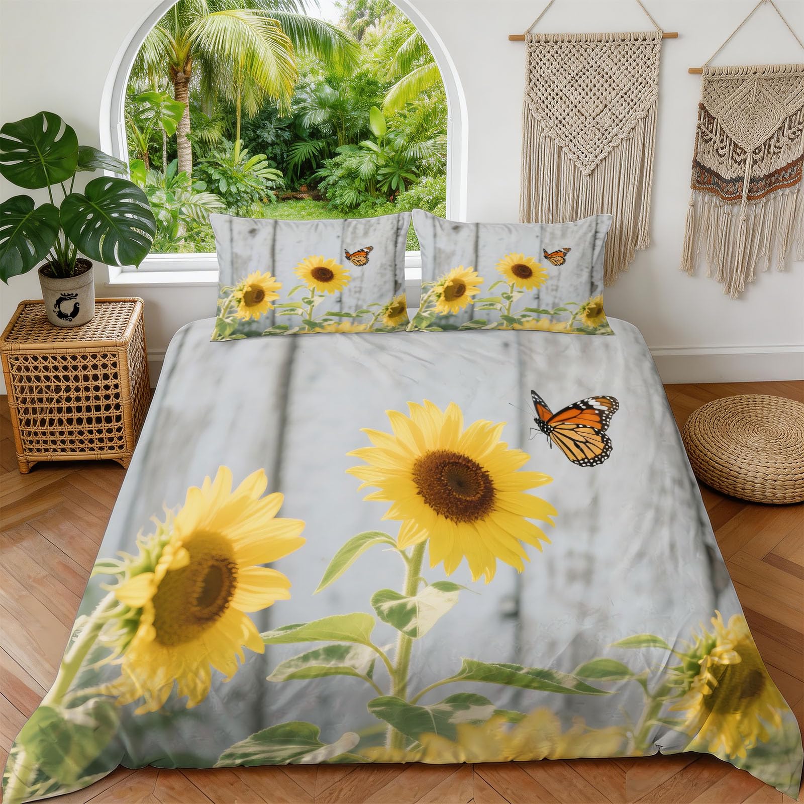 Bettwäsche 155x220 Blühende Sonnenblume, Winter Weiche Mikrofaser 3D Blumenmuster Wendebettwäsche Set, Bettzeug mit 2 Kissenbezug, Bettwäsche Set Für Erwachsene