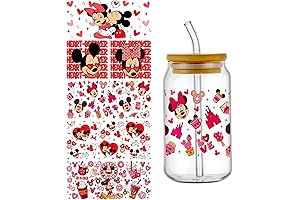 5 Sheet UV DTF Cup Wrap Transfer Mickey Decals for 16OZ Glassware