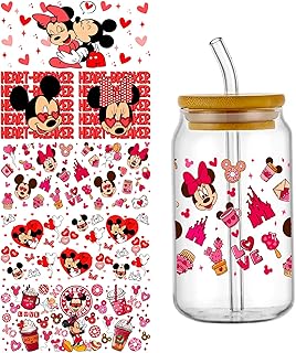 5 Sheet Mouse UV DTF Cup Wrap Transfer Stickers for Glass, Cartoon Rub on Transfers Decal for 16OZ Glass Cups Furniture Craft Wood DIY Crafts - Buy now