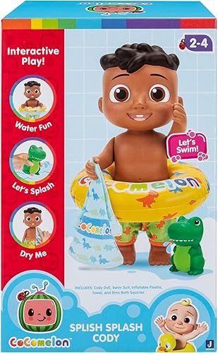 Miniatura 2 de CoComelon Muñeco Splish Splash Cody con Dino Bath Squirter y accesorios de agua - Juego acuático - Juguetes para niños y preescolares - Exclusivo de