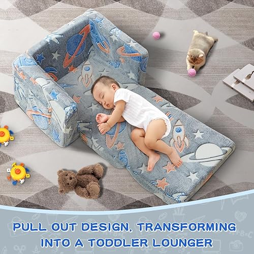 Miniatura 6 de JINHILL Sofá para niños, silla infantil 2 en 1, sofá plegable para jugar, para niños y niñas, silla de felpa extrasuave y cama (espacio exterior)