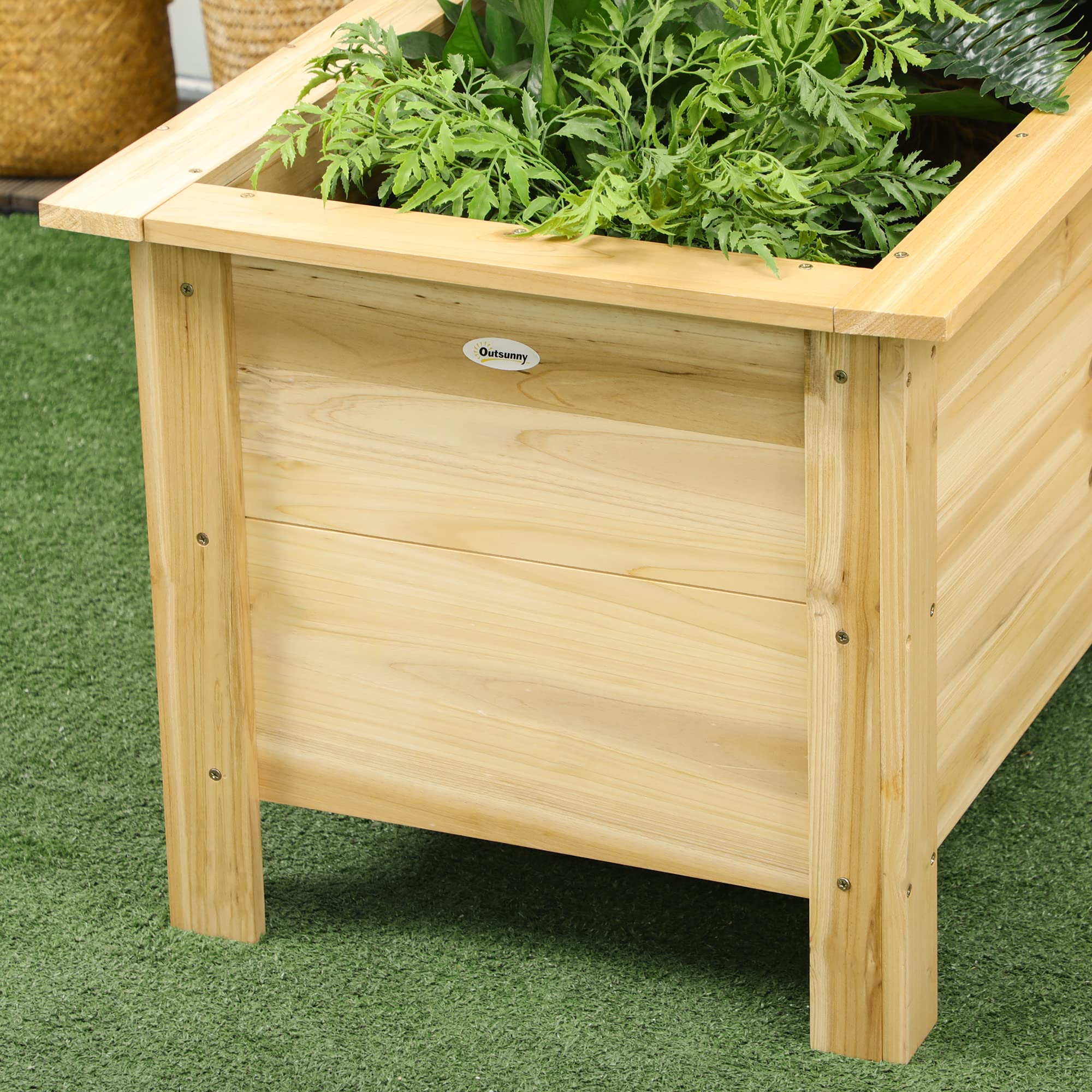 Outsunny Fioriera rialzata in legno a forma di L con tessuto non tessuto vaso esterno orto urbano per colture di piante e fiori per terrazza giardino 120 x 120 x 50 cm naturale