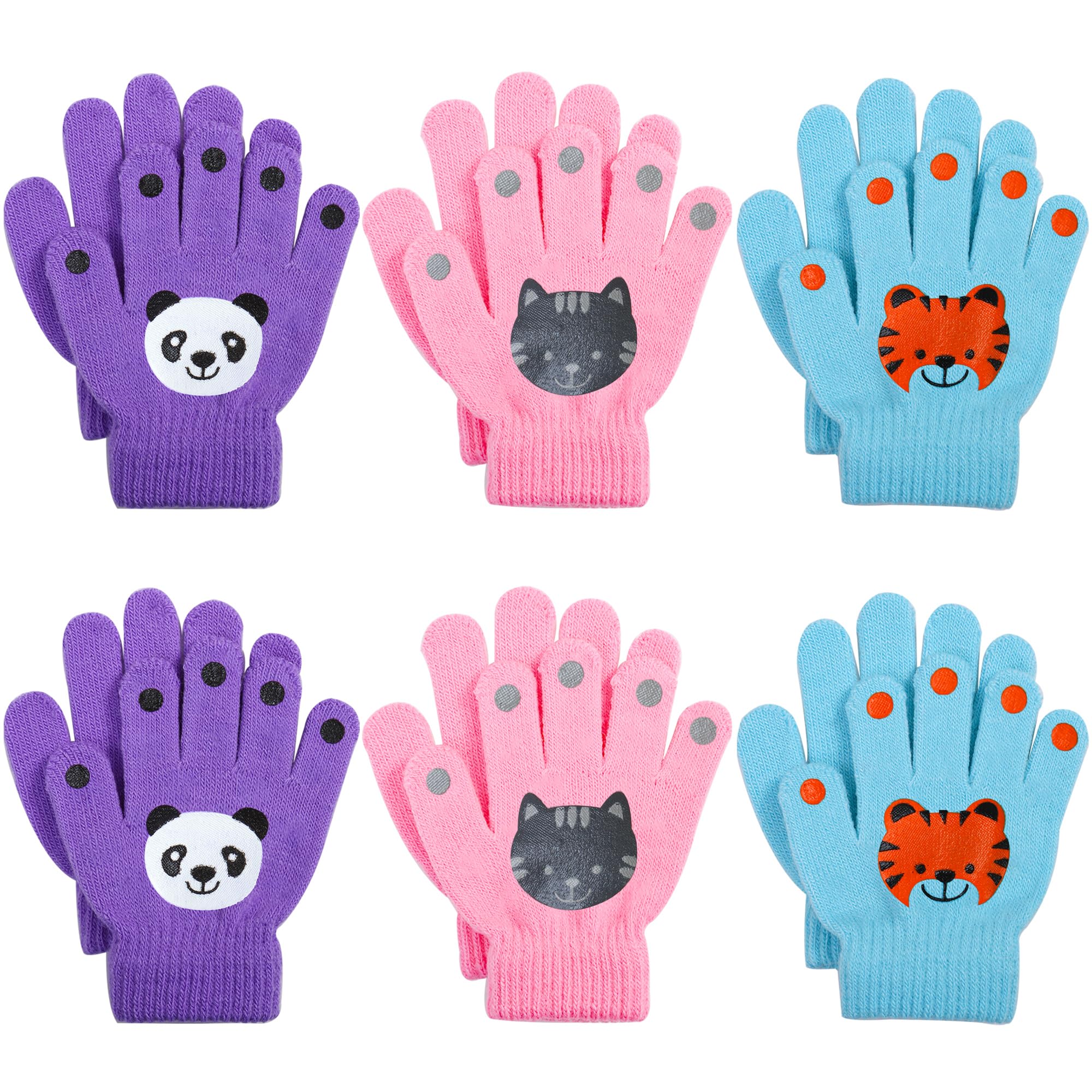 Cooraby Boys Color 1 6 Pairs Kids Warm Magic Gloves Winter Stretchy Knit Gloves For Girls